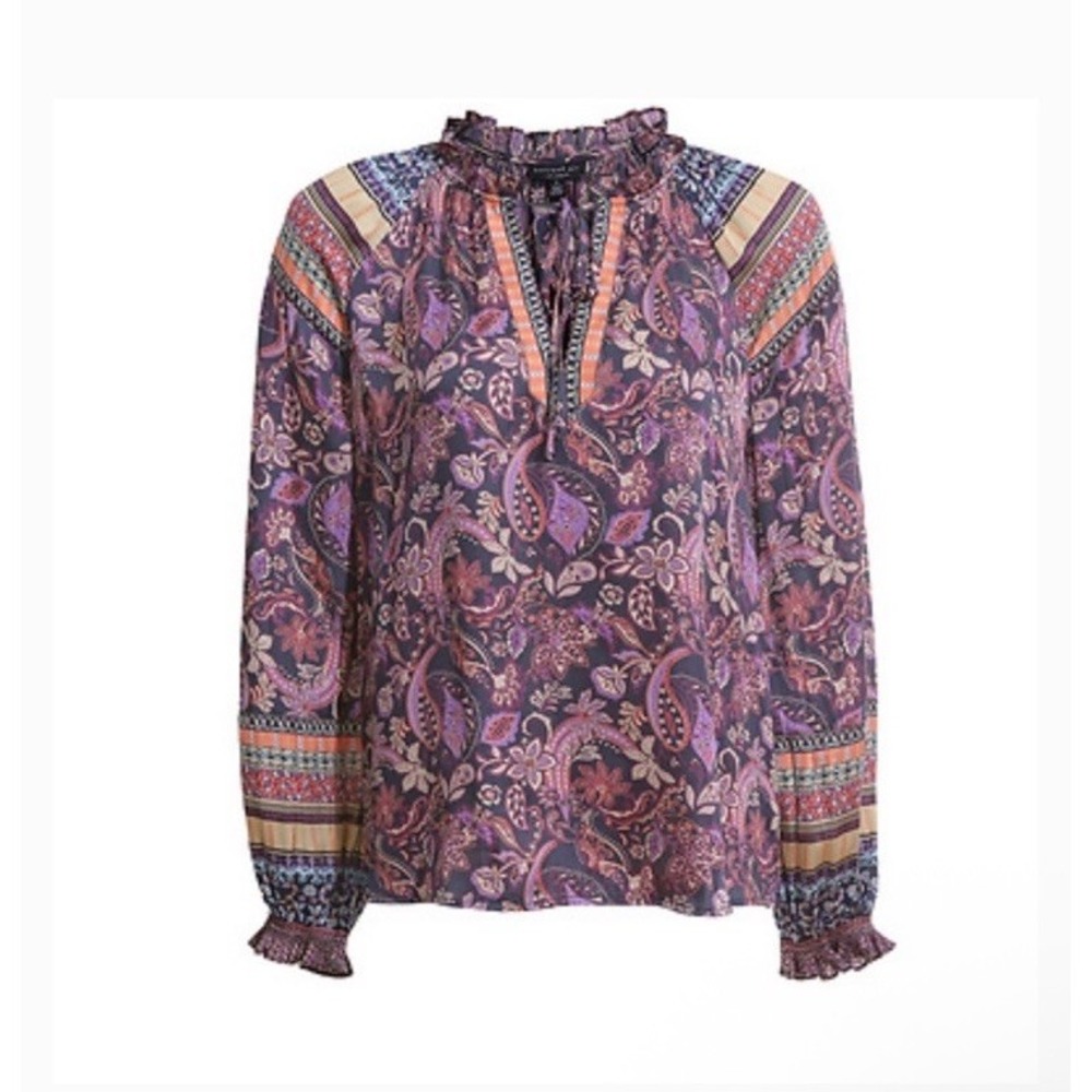 Current Air Paisley Boho Blouse S Silky V Neck Long Sleeve